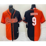 Men's Cincinnati Bengals #9 Joe Burrow Orange Black Two Tone Cool Base Stitched Baseball Jersey