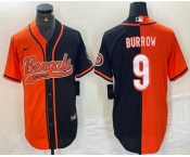 Men's Cincinnati Bengals #9 Joe Burrow Orange Black Two Tone Cool Base Stitched Baseball Jersey