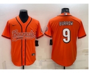 Men's Cincinnati Bengals #9 Joe Burrow Orange With Patch Cool Base Stitched Baseball Jersey