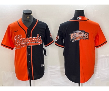 Men's Cincinnati Bengals Big Logo Orange Black Two Tone Cool Base Stitched Baseball Jersey