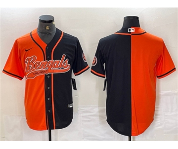 Men's Cincinnati Bengals Blank Black Orange Split With Patch Cool Base Baseball Stitched Jersey