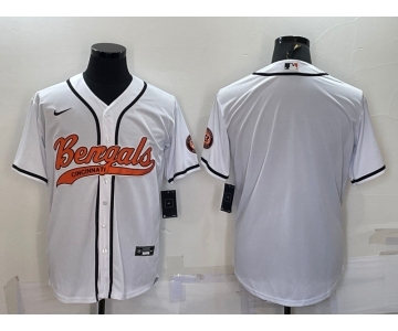 Men's Cincinnati Bengals Blank White With Patch Cool Base Stitched Baseball Jersey