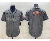 Men's Cincinnati Bengals Grey Gridiron Team Big Logo Cool Base Stitched Baseball Jersey