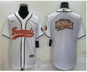 Men's Cincinnati Bengals White Team Big Logo With Patch Cool Base Stitched Baseball Jersey