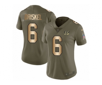 Women Nike Cincinnati Bengals #6 Jeff Driskel Limited Olive Gold 2017 Salute to Service NFL Jersey
