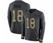 Youth Nike Cincinnati Bengals #18 A.J. Green Limited Black Salute to Service Therma Long Sleeve NFL Jersey