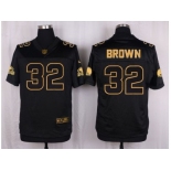 Nike Cleveland Browns #32 Jim Brown Black Pro Line Gold Collection Jersey[Elite]