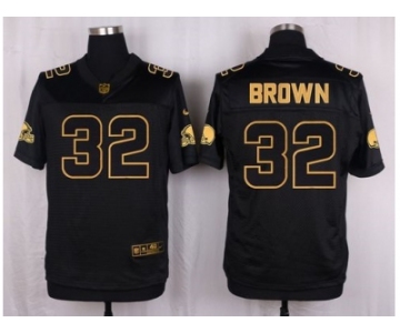 Nike Cleveland Browns #32 Jim Brown Black Pro Line Gold Collection Jersey[Elite]