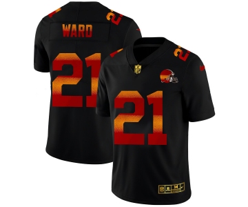 Cleveland Browns #21 Denzel Ward Men's Black Nike Red Orange Stripe Vapor Limited NFL Jersey