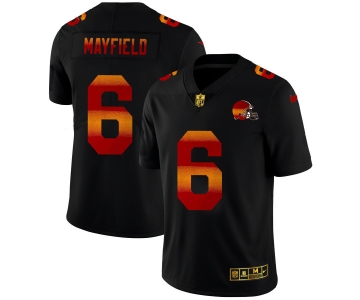 Cleveland Browns #6 Baker Mayfield Men's Black Nike Red Orange Stripe Vapor Limited NFL Jersey