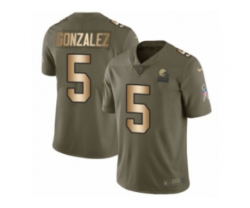 Men Nike Cleveland Browns #5 Zane Gonzalez Limited Olive Gold 2017 Salute to Service NFL Jersey