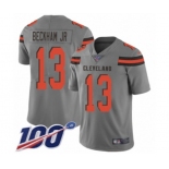 Men's Cleveland Browns #13 Odell Beckham Jr. 100th Season Limited Gray Inverted Legend Football Jersey