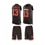 Men's Cleveland Browns #13 Odell Beckham Jr. Limited Brown Tank Top Suit Football Jersey