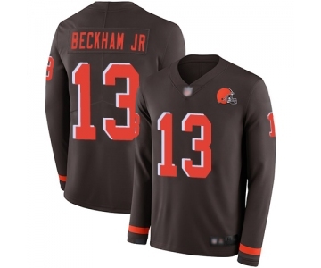 Men's Cleveland Browns #13 Odell Beckham Jr. Limited Brown Therma Long Sleeve Football Jersey