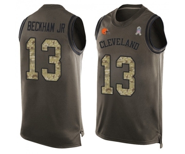 Men's Cleveland Browns #13 Odell Beckham Jr. Limited Green Salute to Service Tank Top Football Jersey