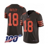 Men's Cleveland Browns #18 Damion Ratley Limited Brown Rush Vapor Untouchable 100th Season Football Jersey