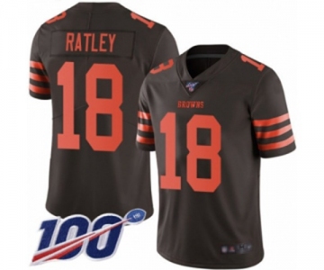 Men's Cleveland Browns #18 Damion Ratley Limited Brown Rush Vapor Untouchable 100th Season Football Jersey