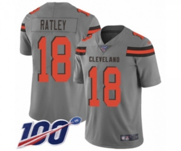 Men's Cleveland Browns #18 Damion Ratley Limited Gray Inverted Legend 100th Season Football Jersey