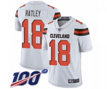 Men's Cleveland Browns #18 Damion Ratley White Vapor Untouchable Limited Player 100th Season Football Jersey