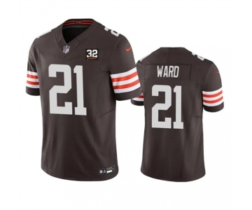 Men's Cleveland Browns #21 Denzel Ward Brown 2023 F.U.S.E. With Jim Brown Memorial Patch Vapor Untouchable Limited Football Stitched Jersey