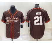 Men's Cleveland Browns #21 Denzel Ward Brown Stitched Cool Base Nike Baseball Jersey