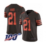 Men's Cleveland Browns #21 Denzel Ward Limited Brown Rush Vapor Untouchable 100th Season Football Jersey