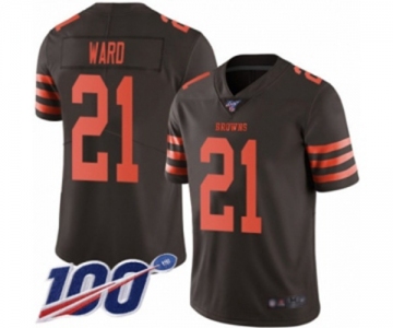 Men's Cleveland Browns #21 Denzel Ward Limited Brown Rush Vapor Untouchable 100th Season Football Jersey