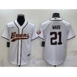 Men's Cleveland Browns #21 Denzel Ward White Stitched Cool Base Nike Baseball Jersey