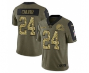 Men's Cleveland Browns #24 Nick Chubb 2021 Olive Camo Salute To Service Limited Stitched Football Jersey