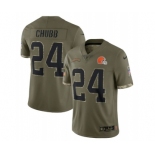 Men's Cleveland Browns #24 Nick Chubb 2022 Olive Salute To Service Limited Stitched Jersey