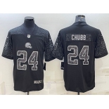 Men's Cleveland Browns #24 Nick Chubb Black Reflective Limited Stitched Football Jersey