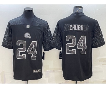 Men's Cleveland Browns #24 Nick Chubb Black Reflective Limited Stitched Football Jersey