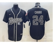 Men's Cleveland Browns #24 Nick Chubb Black Reflective With Patch Cool Base Stitched Baseball Jersey