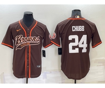 Men's Cleveland Browns #24 Nick Chubb Brown Stitched Cool Base Nike Baseball Jersey