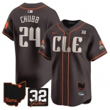 Men's Cleveland Browns #24 Nick Chubb Brown With Jim Brown Memorial & Home Patch Vapor Premier Limited Stitched Baseball Jersey