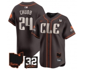 Men's Cleveland Browns #24 Nick Chubb Brown With Jim Brown Memorial & Home Patch Vapor Premier Limited Stitched Baseball Jersey