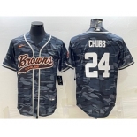 Men's Cleveland Browns #24 Nick Chubb Grey Camo With Patch Cool Base Stitched Baseball Jersey