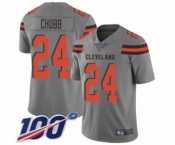 Men's Cleveland Browns #24 Nick Chubb Limited Gray Inverted Legend 100th Season Football Jersey