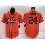 Men's Cleveland Browns #24 Nick Chubb Orange Stitched Cool Base Nike Baseball Jersey