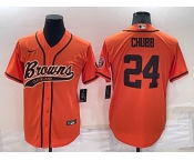 Men's Cleveland Browns #24 Nick Chubb Orange Stitched Cool Base Nike Baseball Jersey