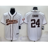 Men's Cleveland Browns #24 Nick Chubb White Stitched Cool Base Nike Baseball Jersey