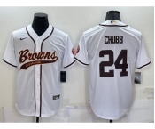 Men's Cleveland Browns #24 Nick Chubb White Stitched Cool Base Nike Baseball Jersey