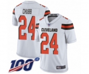 Men's Cleveland Browns #24 Nick Chubb White Vapor Untouchable Limited Player 100th Season Football Jersey