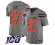 Men's Cleveland Browns #27 Kareem Hunt Limited Gray Inverted Legend 100th Season Football Jersey