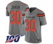 Men's Cleveland Browns #30 D'Ernest Johnson Limited Gray Inverted Legend 100th Season Football Jersey