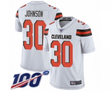 Men's Cleveland Browns #30 D'Ernest Johnson White Vapor Untouchable Limited Player 100th Season Football Jersey