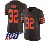 Men's Cleveland Browns #32 Jim Brown Limited Brown Rush Vapor Untouchable 100th Season Football Jersey