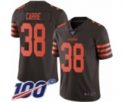 Men's Cleveland Browns #38 T. J. Carrie Limited Brown Rush Vapor Untouchable 100th Season Football Jersey