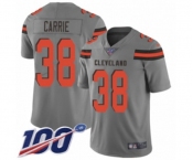 Men's Cleveland Browns #38 T. J. Carrie Limited Gray Inverted Legend 100th Season Football Jersey