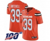 Men's Cleveland Browns #39 Terrance Mitchell Orange Alternate Vapor Untouchable Limited Player 100th Season Football Jersey